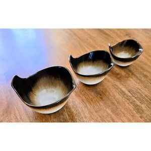 Vintage Peter Pots Pottery Spouted Nesting Pitcher Bowls (3) - Brown to Blue